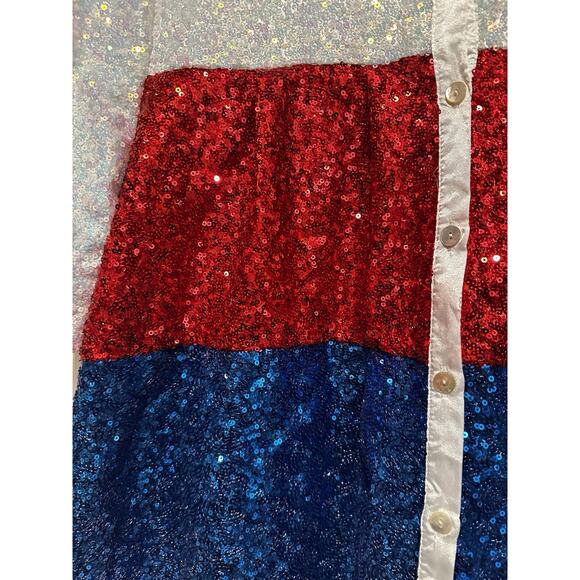 Peach Love Women’s Medium Sequin Dress Button Down Red White Blue Party Tunic - Picture 9 of 11
